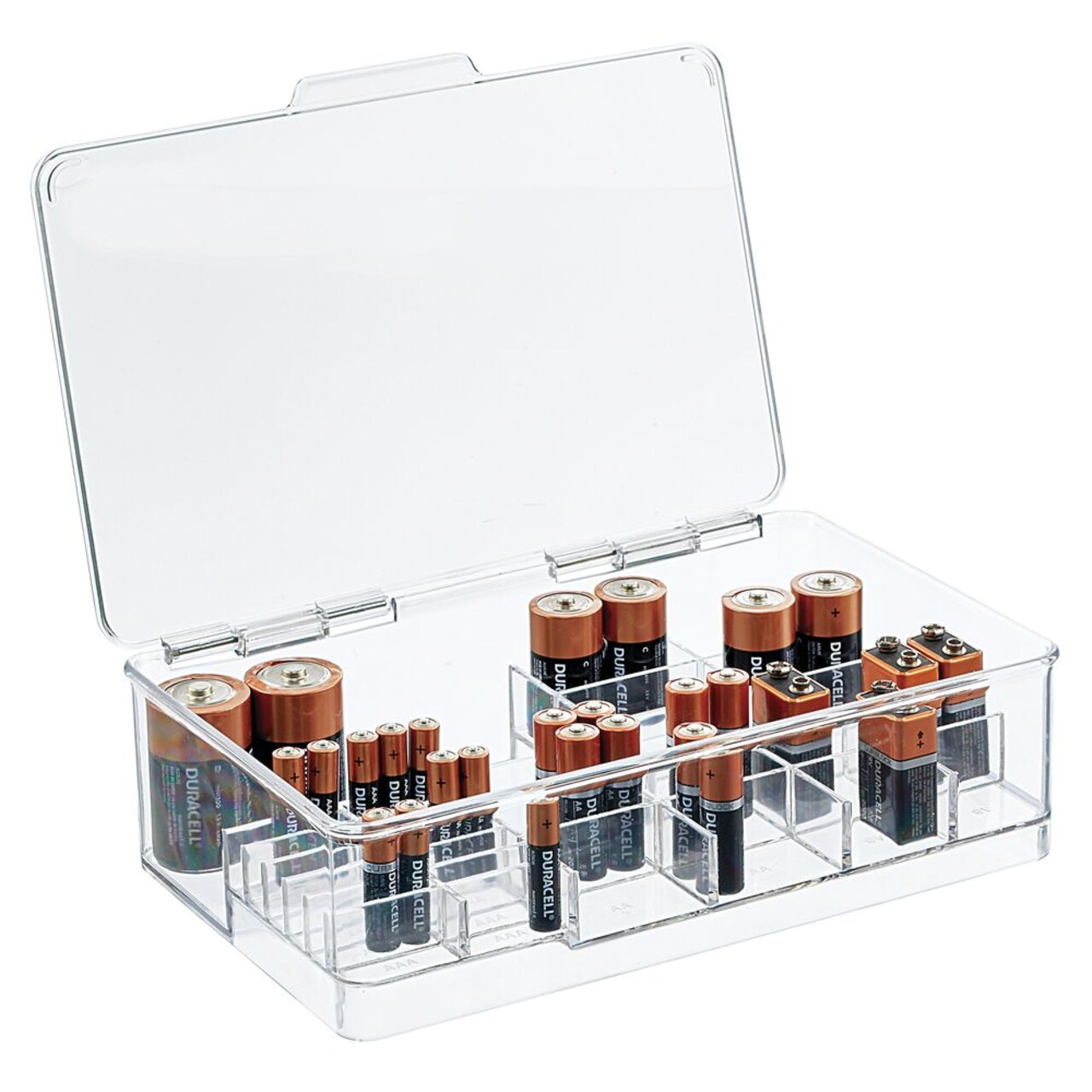 mDesign Stackable Divided Battery Storage Organizer Box - Clear